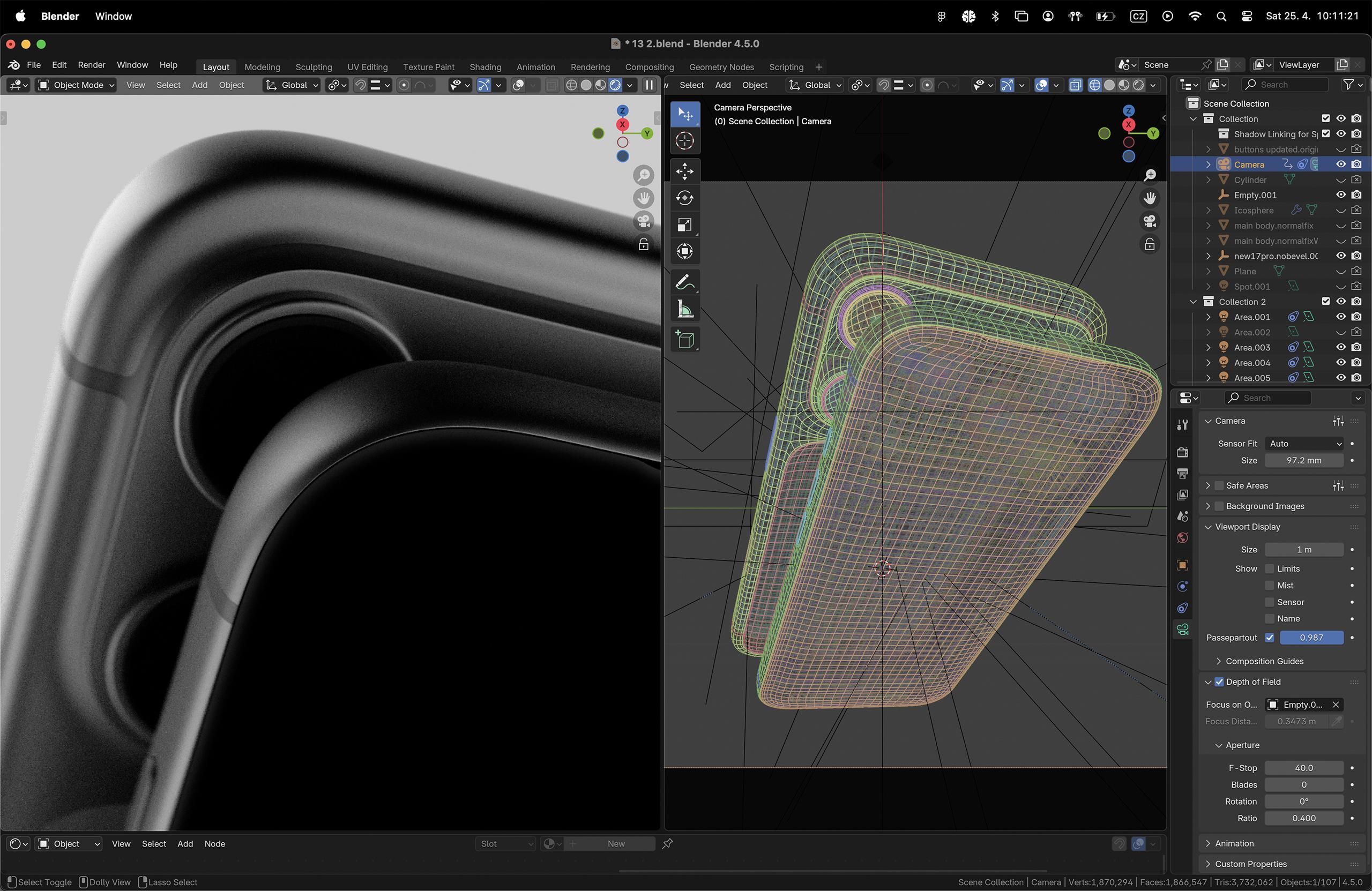 Backlit iPhone 17 Pro mockup progress in Blender 3D